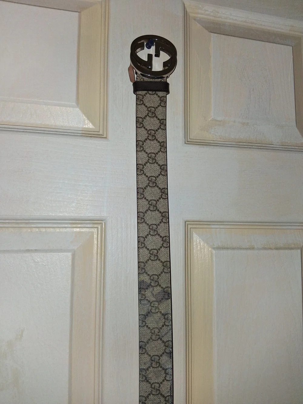 Gucci Beige Monogram GG Canvas Belt with Silver Buckle
